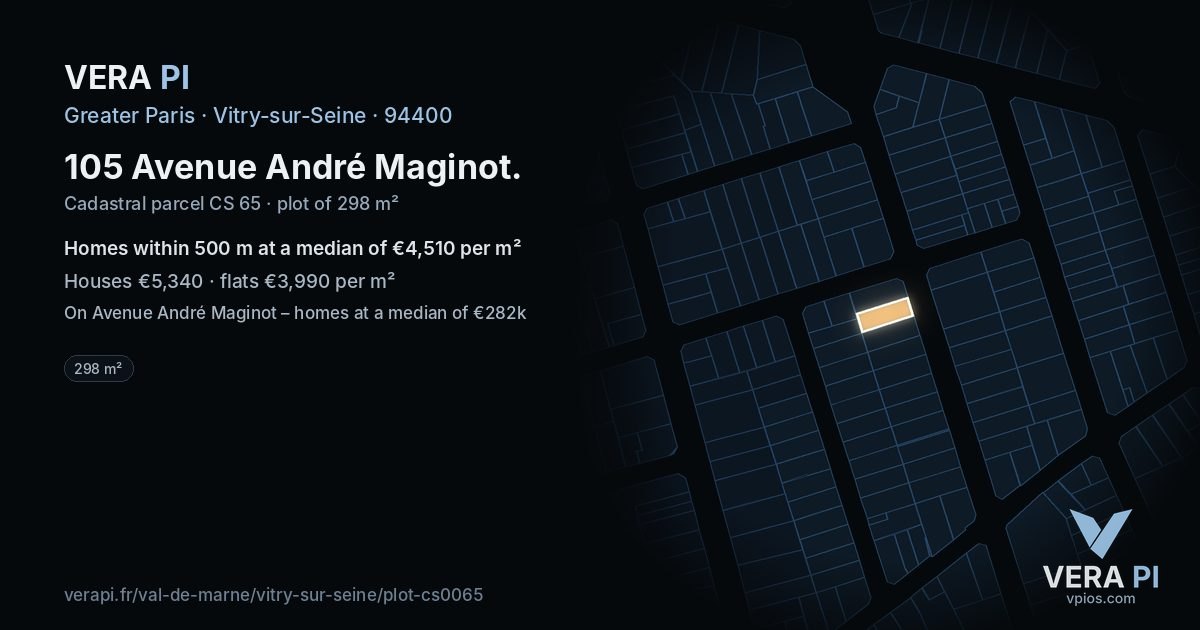 105 Avenue André Maginot, Vitry-sur-Seine at night – the plot lit, the parcels around coloured by the prices near them