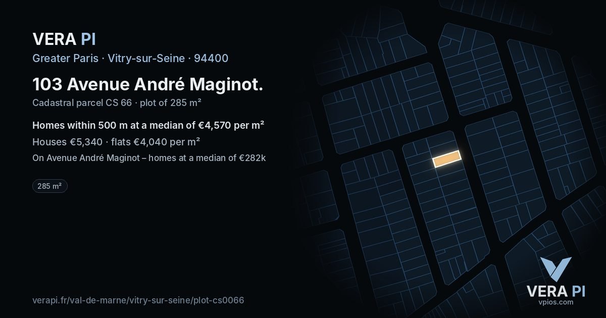 103 Avenue André Maginot, Vitry-sur-Seine at night – the plot lit, the parcels around coloured by the prices near them