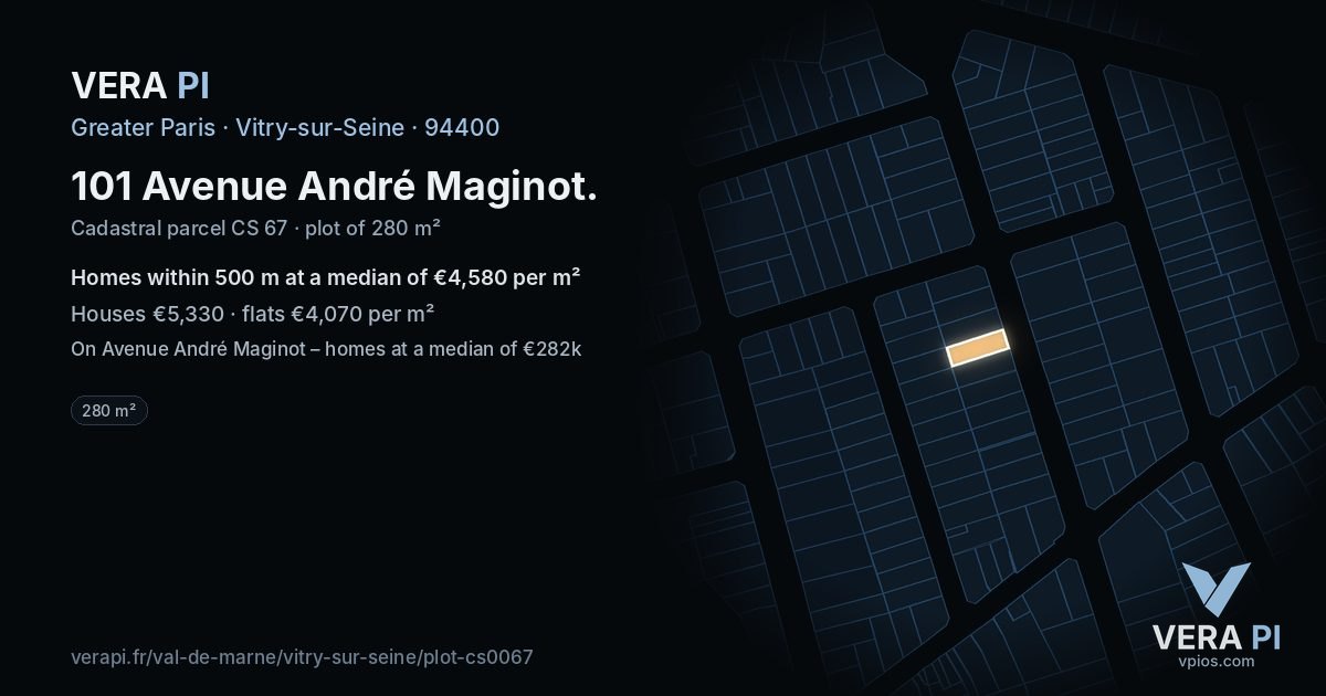 101 Avenue André Maginot, Vitry-sur-Seine at night – the plot lit, the parcels around coloured by the prices near them