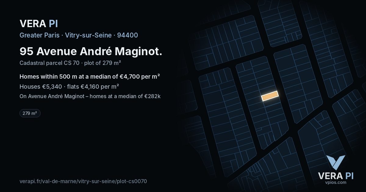 95 Avenue André Maginot, Vitry-sur-Seine at night – the plot lit, the parcels around coloured by the prices near them