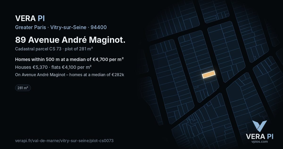 89 Avenue André Maginot, Vitry-sur-Seine at night – the plot lit, the parcels around coloured by the prices near them