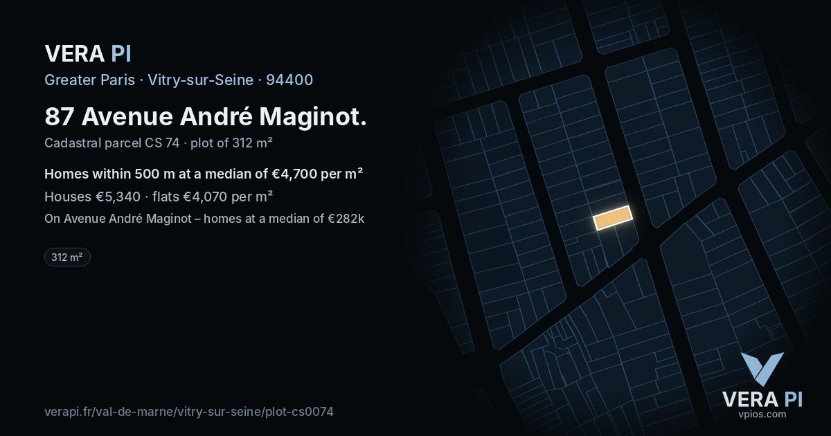 87 Avenue André Maginot, Vitry-sur-Seine at night – the plot lit, the parcels around coloured by the prices near them