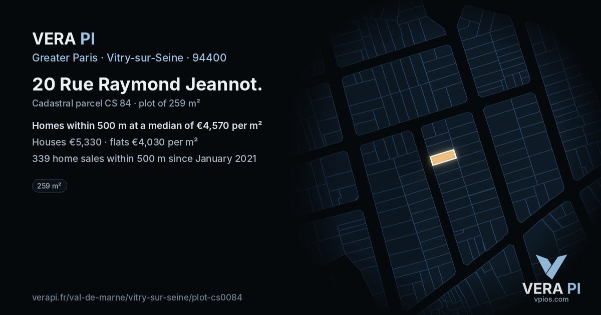 20 Rue Raymond Jeannot, Vitry-sur-Seine at night – the plot lit, the parcels around coloured by the prices near them