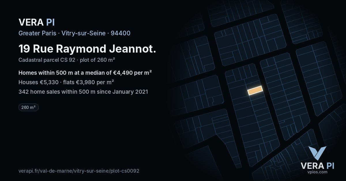 19 Rue Raymond Jeannot, Vitry-sur-Seine at night – the plot lit, the parcels around coloured by the prices near them