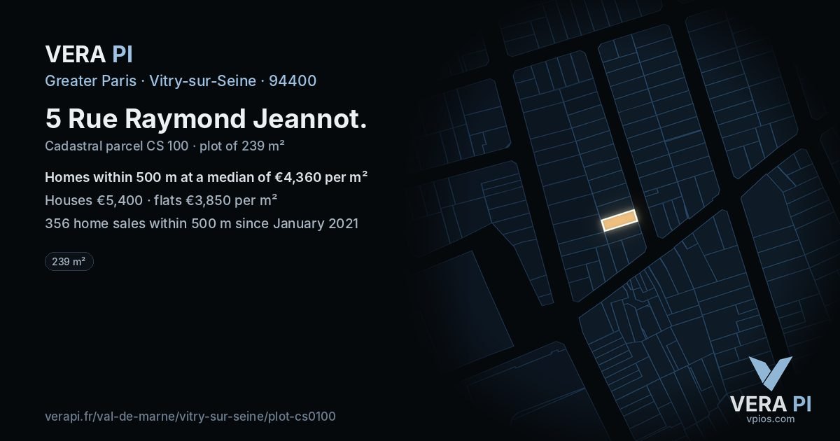 5 Rue Raymond Jeannot, Vitry-sur-Seine at night – the plot lit, the parcels around coloured by the prices near them
