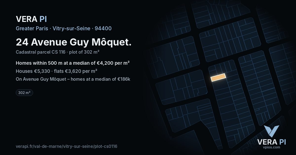 24 Avenue Guy Môquet, Vitry-sur-Seine at night – the plot lit, the parcels around coloured by the prices near them