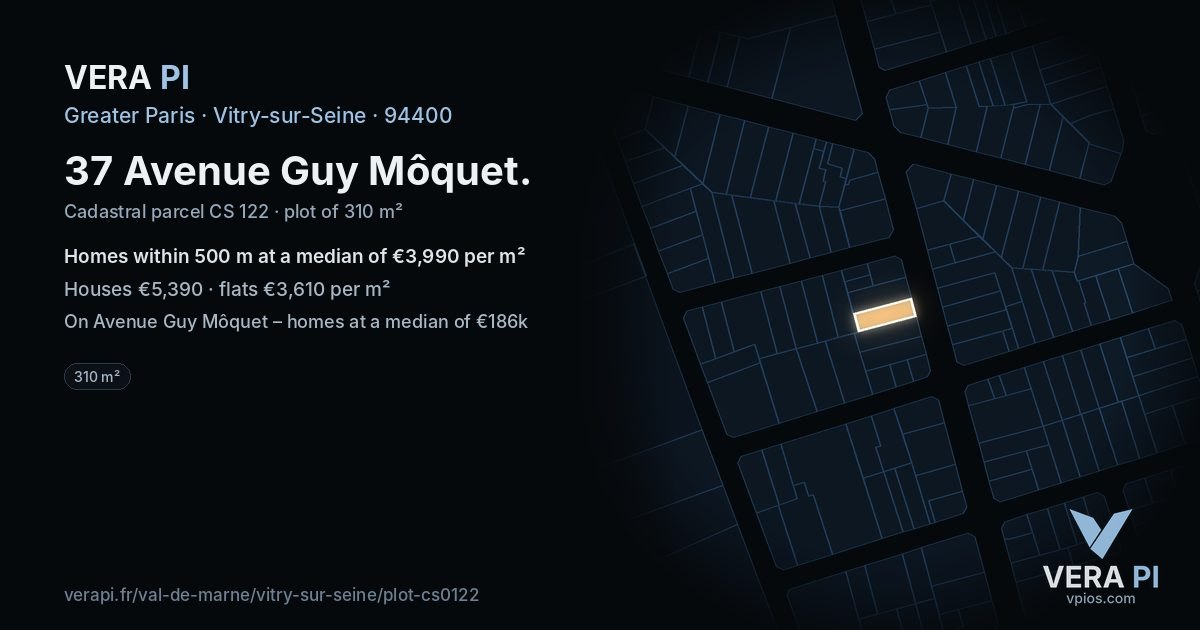 37 Avenue Guy Môquet, Vitry-sur-Seine at night – the plot lit, the parcels around coloured by the prices near them