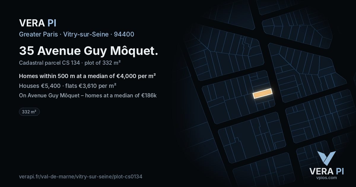 35 Avenue Guy Môquet, Vitry-sur-Seine at night – the plot lit, the parcels around coloured by the prices near them
