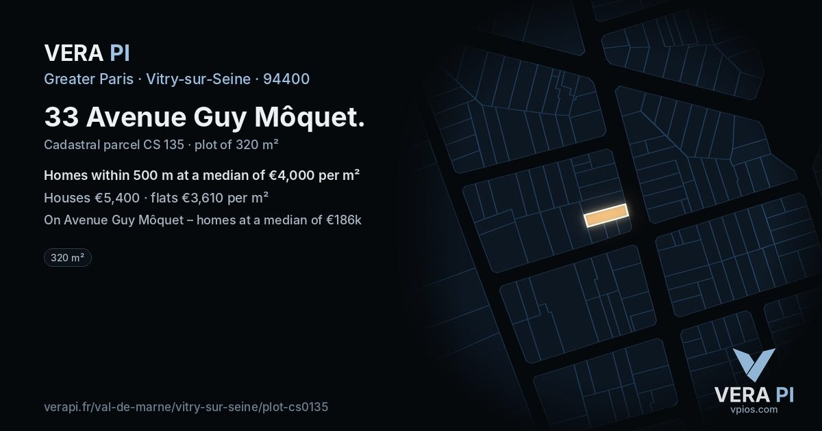 33 Avenue Guy Môquet, Vitry-sur-Seine at night – the plot lit, the parcels around coloured by the prices near them