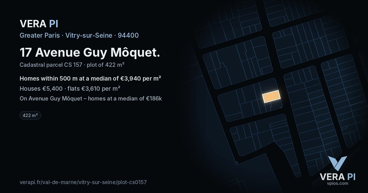 17 Avenue Guy Môquet, Vitry-sur-Seine at night – the plot lit, the parcels around coloured by the prices near them