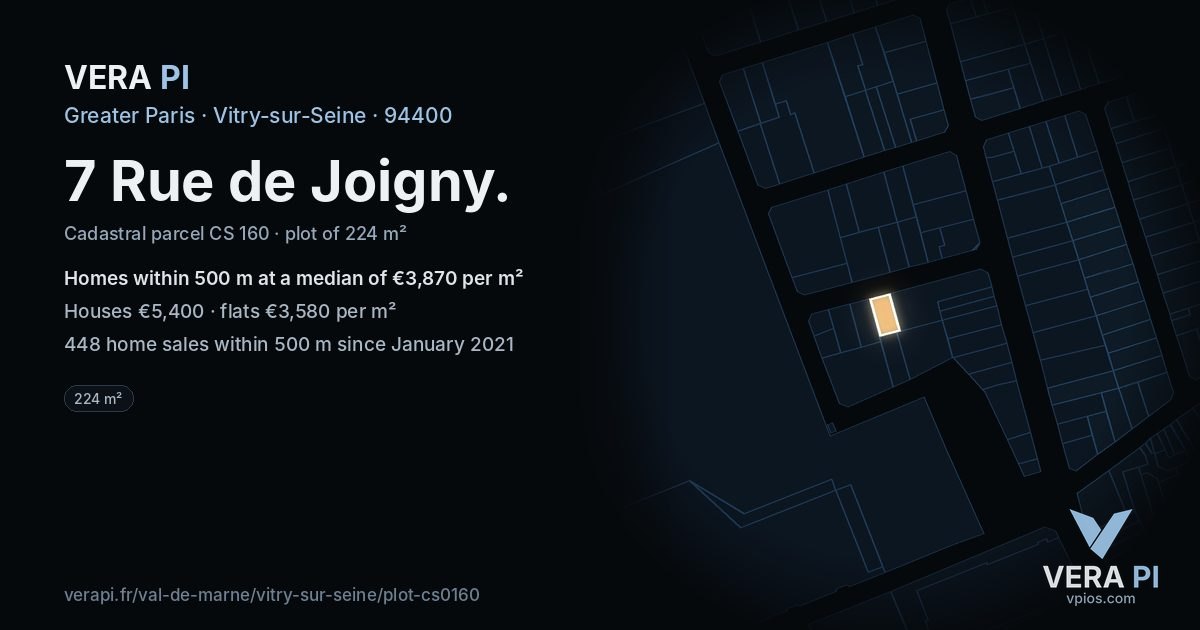 7 Rue de Joigny, Vitry-sur-Seine at night – the plot lit, the parcels around coloured by the prices near them