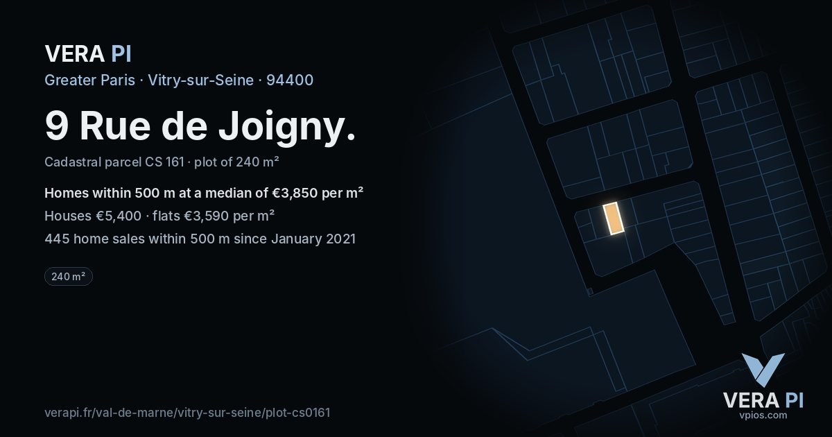 9 Rue de Joigny, Vitry-sur-Seine at night – the plot lit, the parcels around coloured by the prices near them