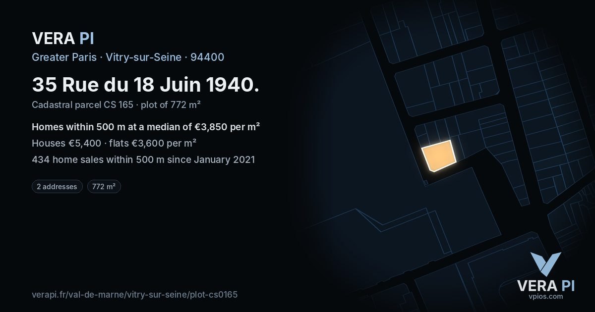 35 Rue du 18 Juin 1940, Vitry-sur-Seine at night – the plot lit, the parcels around coloured by the prices near them