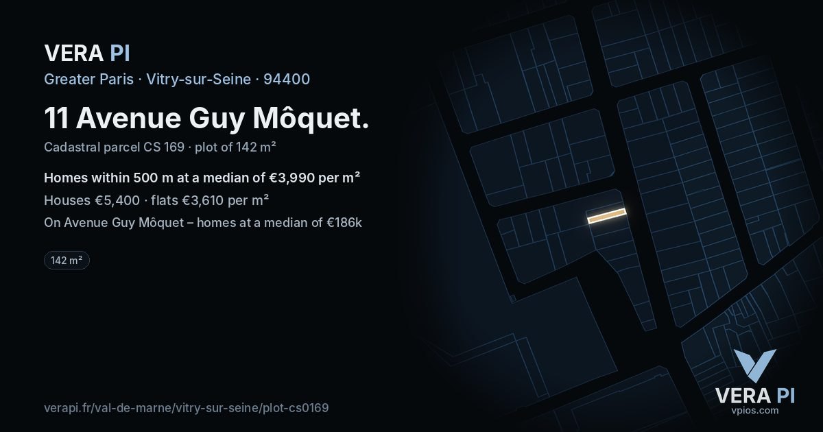 11 Avenue Guy Môquet, Vitry-sur-Seine at night – the plot lit, the parcels around coloured by the prices near them
