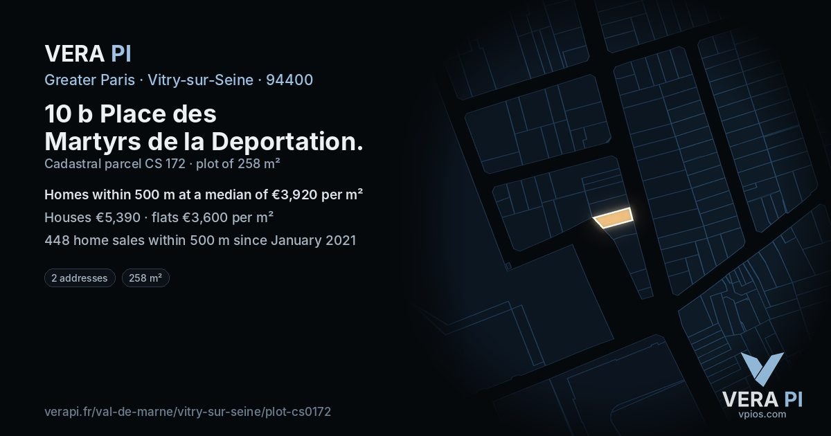 10 b Place des Martyrs de la Deportation, Vitry-sur-Seine at night – the plot lit, the parcels around coloured by the prices near them