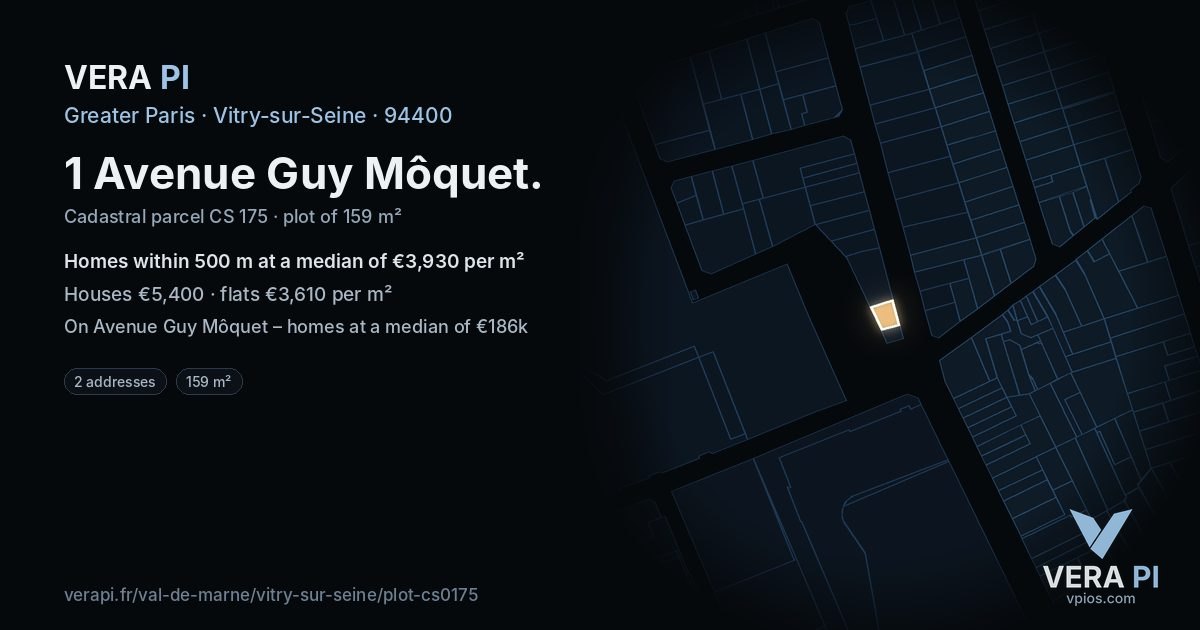 1 Avenue Guy Môquet, Vitry-sur-Seine at night – the plot lit, the parcels around coloured by the prices near them