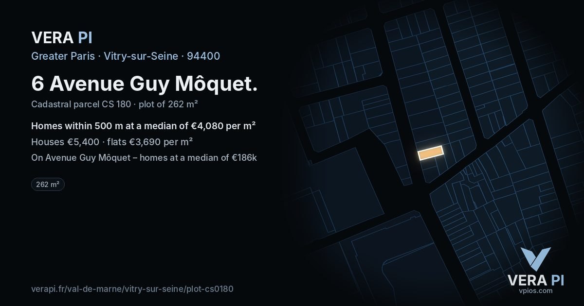 6 Avenue Guy Môquet, Vitry-sur-Seine at night – the plot lit, the parcels around coloured by the prices near them