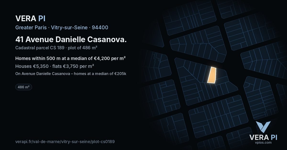 41 Avenue Danielle Casanova, Vitry-sur-Seine at night – the plot lit, the parcels around coloured by the prices near them