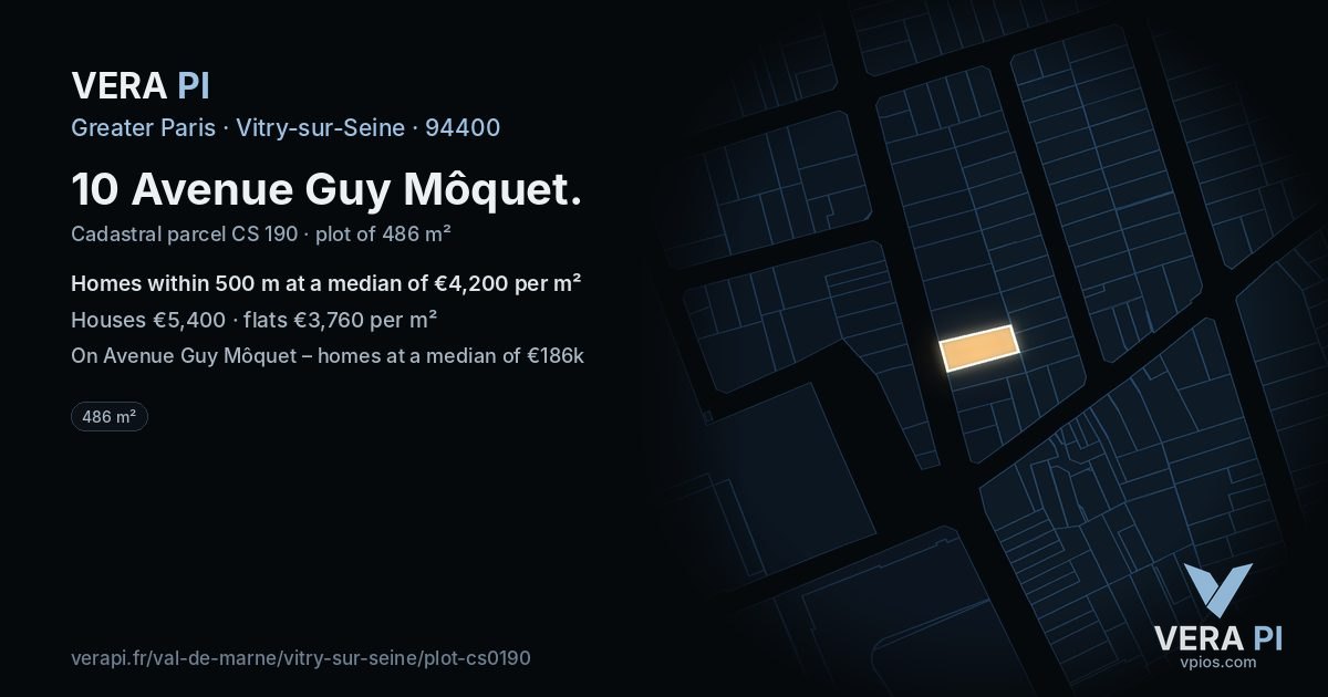10 Avenue Guy Môquet, Vitry-sur-Seine at night – the plot lit, the parcels around coloured by the prices near them