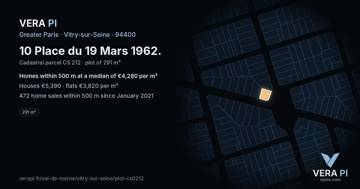 10 Place du 19 Mars 1962, Vitry-sur-Seine at night – the plot lit, the parcels around coloured by the prices near them