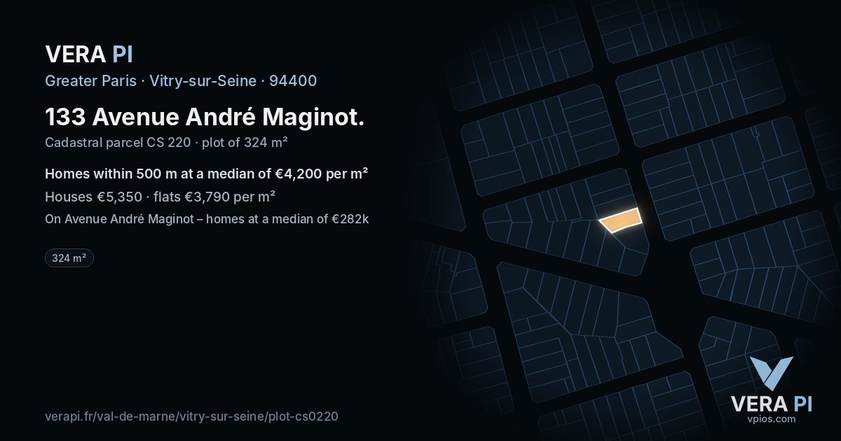 133 Avenue André Maginot, Vitry-sur-Seine at night – the plot lit, the parcels around coloured by the prices near them