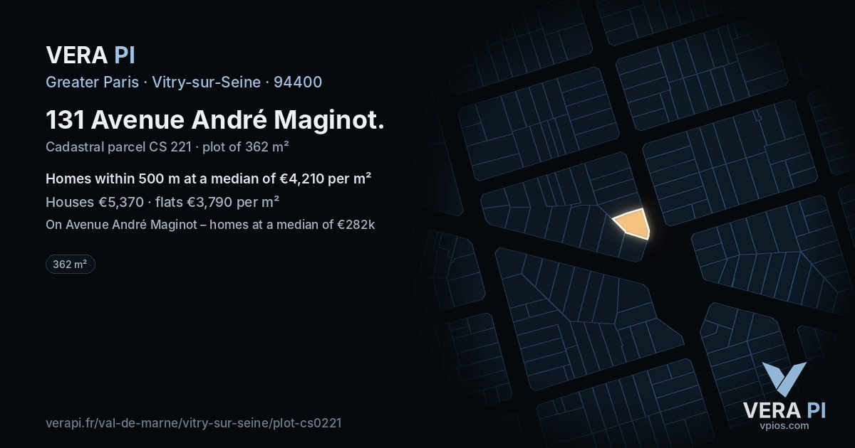 131 Avenue André Maginot, Vitry-sur-Seine at night – the plot lit, the parcels around coloured by the prices near them