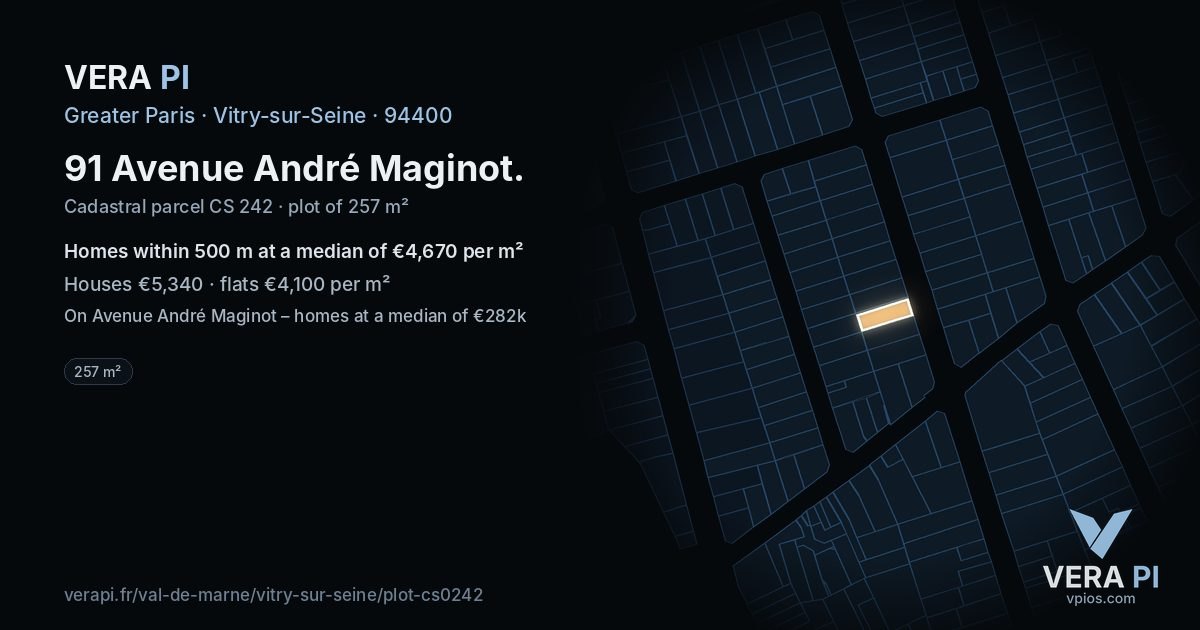 91 Avenue André Maginot, Vitry-sur-Seine at night – the plot lit, the parcels around coloured by the prices near them