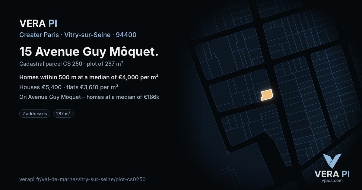 15 Avenue Guy Môquet, Vitry-sur-Seine at night – the plot lit, the parcels around coloured by the prices near them