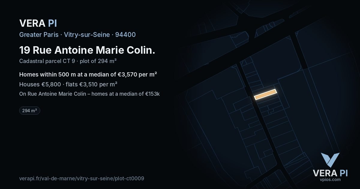 19 Rue Antoine Marie Colin, Vitry-sur-Seine at night – the plot lit, the parcels around coloured by the prices near them