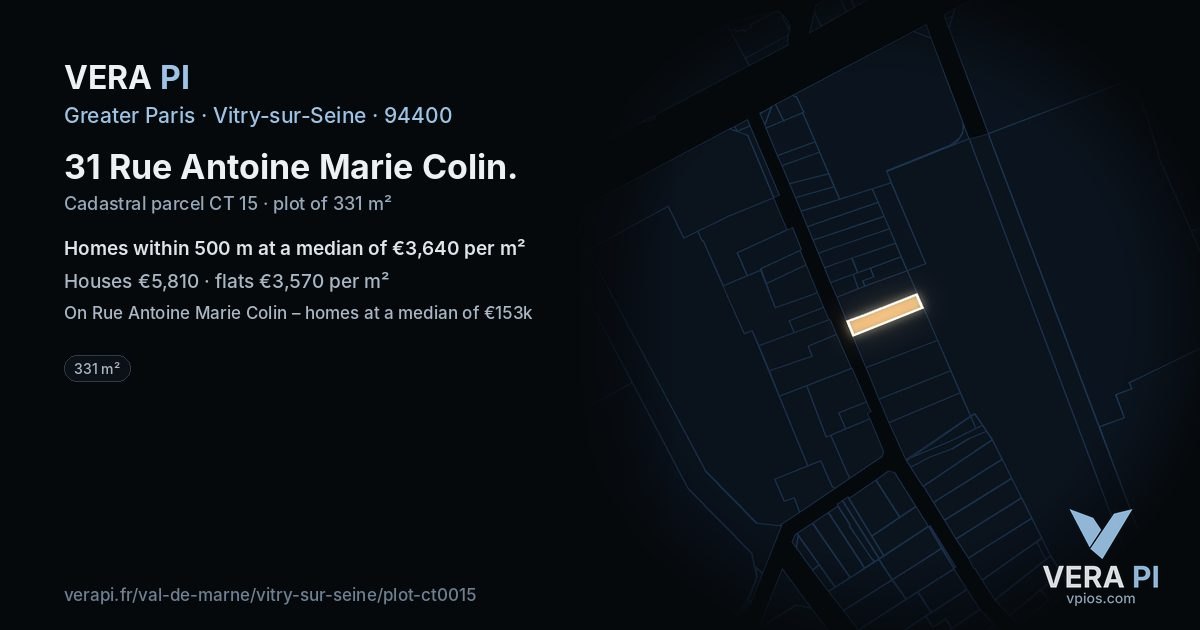 31 Rue Antoine Marie Colin, Vitry-sur-Seine at night – the plot lit, the parcels around coloured by the prices near them