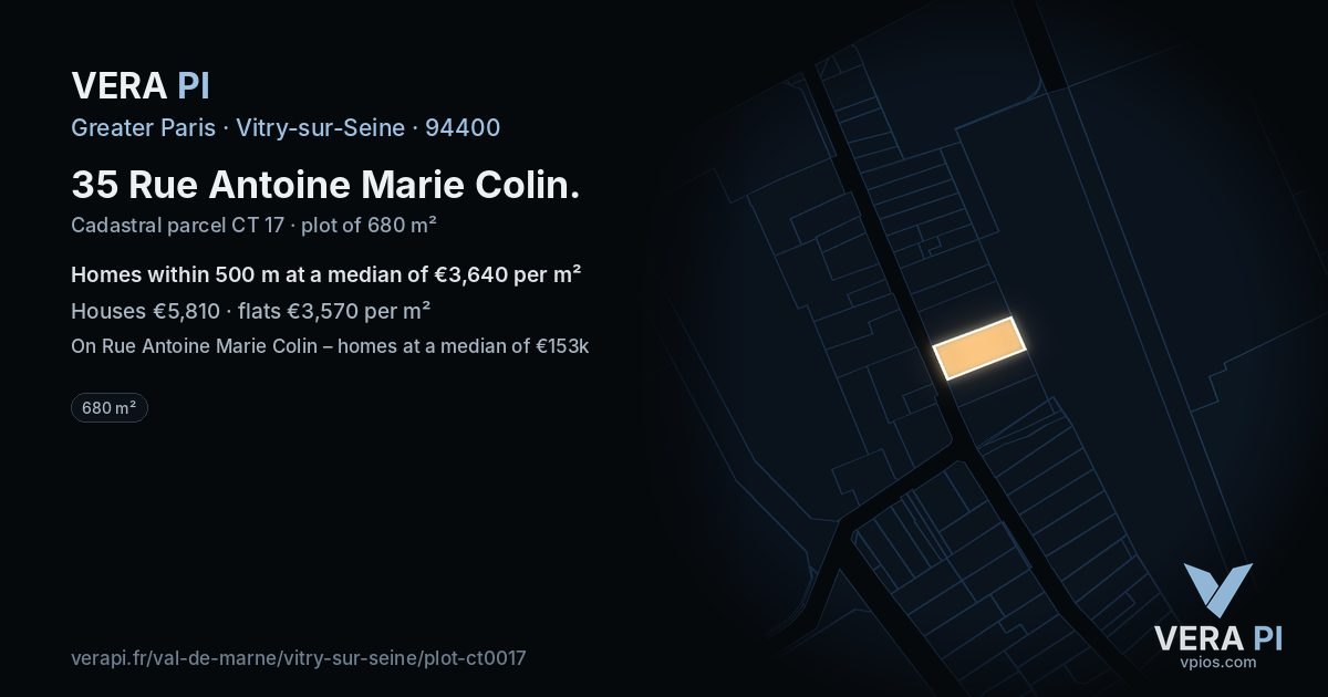 35 Rue Antoine Marie Colin, Vitry-sur-Seine at night – the plot lit, the parcels around coloured by the prices near them