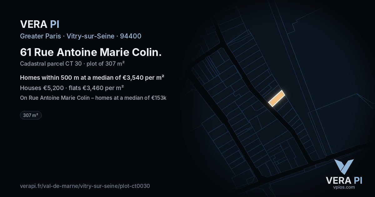61 Rue Antoine Marie Colin, Vitry-sur-Seine at night – the plot lit, the parcels around coloured by the prices near them