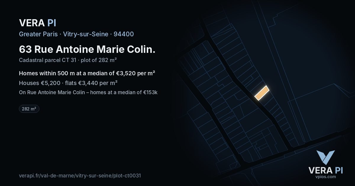 63 Rue Antoine Marie Colin, Vitry-sur-Seine at night – the plot lit, the parcels around coloured by the prices near them
