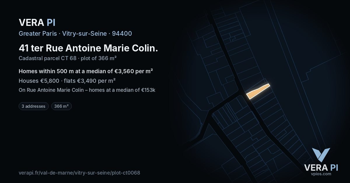 41 ter Rue Antoine Marie Colin, Vitry-sur-Seine at night – the plot lit, the parcels around coloured by the prices near them
