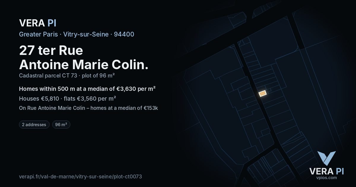 27 ter Rue Antoine Marie Colin, Vitry-sur-Seine at night – the plot lit, the parcels around coloured by the prices near them
