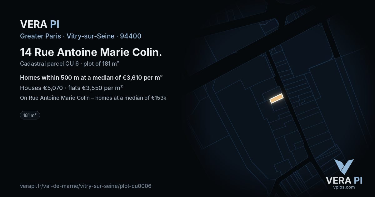 14 Rue Antoine Marie Colin, Vitry-sur-Seine at night – the plot lit, the parcels around coloured by the prices near them