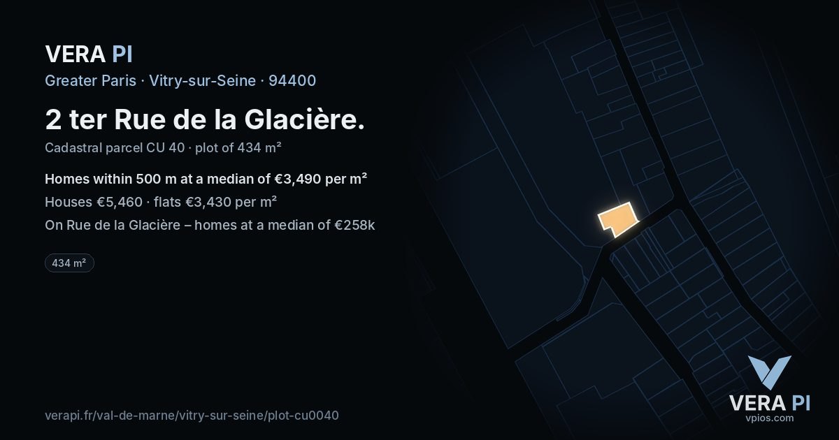 2 ter Rue de la Glacière, Vitry-sur-Seine at night – the plot lit, the parcels around coloured by the prices near them