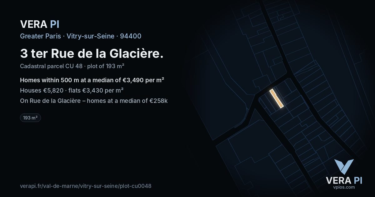 3 ter Rue de la Glacière, Vitry-sur-Seine at night – the plot lit, the parcels around coloured by the prices near them