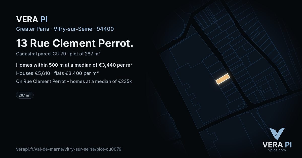13 Rue Clement Perrot, Vitry-sur-Seine at night – the plot lit, the parcels around coloured by the prices near them