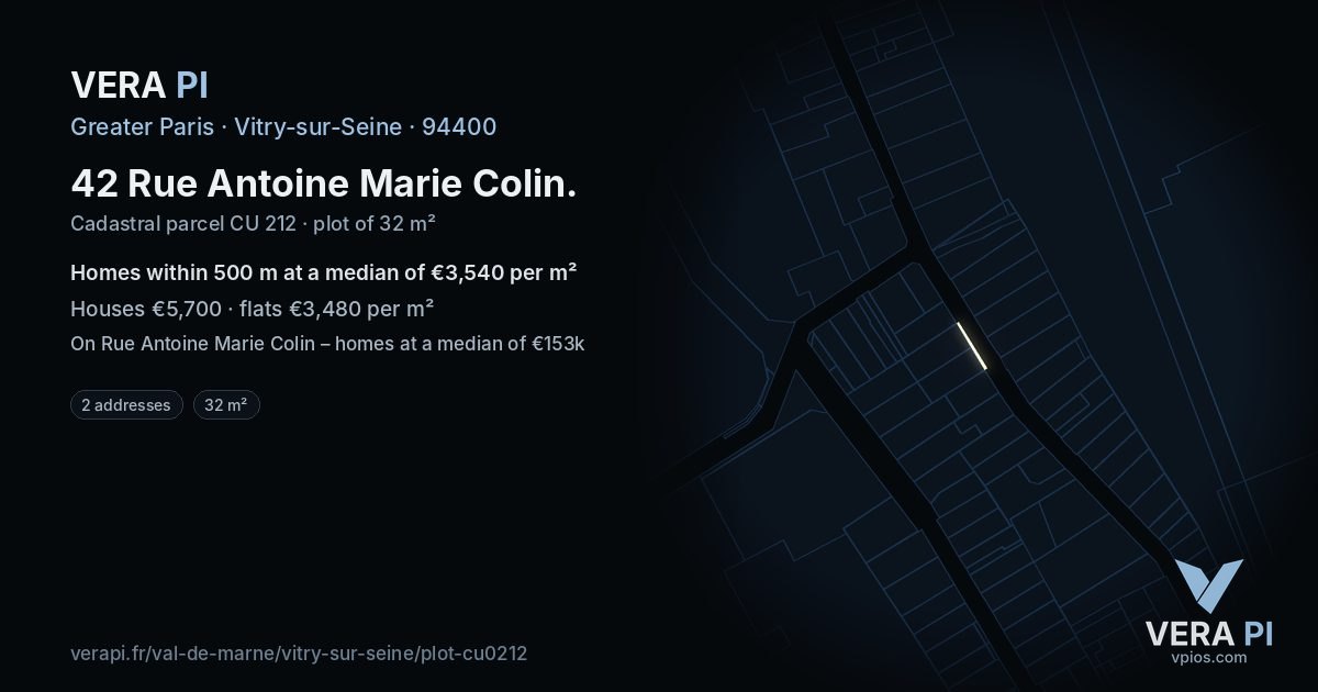 42 Rue Antoine Marie Colin, Vitry-sur-Seine at night – the plot lit, the parcels around coloured by the prices near them