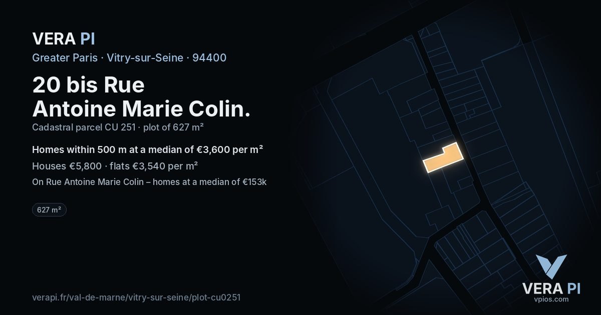 20 bis Rue Antoine Marie Colin, Vitry-sur-Seine at night – the plot lit, the parcels around coloured by the prices near them