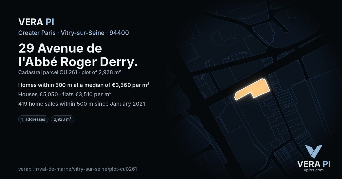 29 Avenue de l'Abbé Roger Derry, Vitry-sur-Seine at night – the plot lit, the parcels around coloured by the prices near them