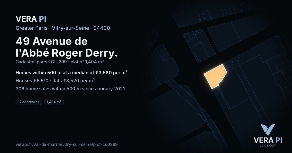 49 Avenue de l'Abbé Roger Derry, Vitry-sur-Seine at night – the plot lit, the parcels around coloured by the prices near them