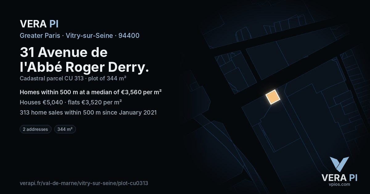 31 Avenue de l'Abbé Roger Derry, Vitry-sur-Seine at night – the plot lit, the parcels around coloured by the prices near them
