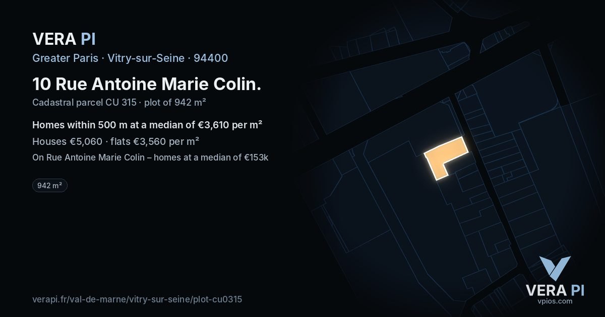 10 Rue Antoine Marie Colin, Vitry-sur-Seine at night – the plot lit, the parcels around coloured by the prices near them