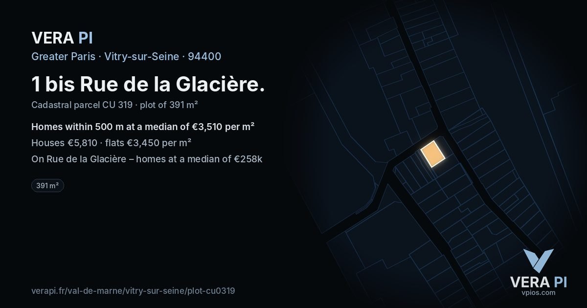 1 bis Rue de la Glacière, Vitry-sur-Seine at night – the plot lit, the parcels around coloured by the prices near them