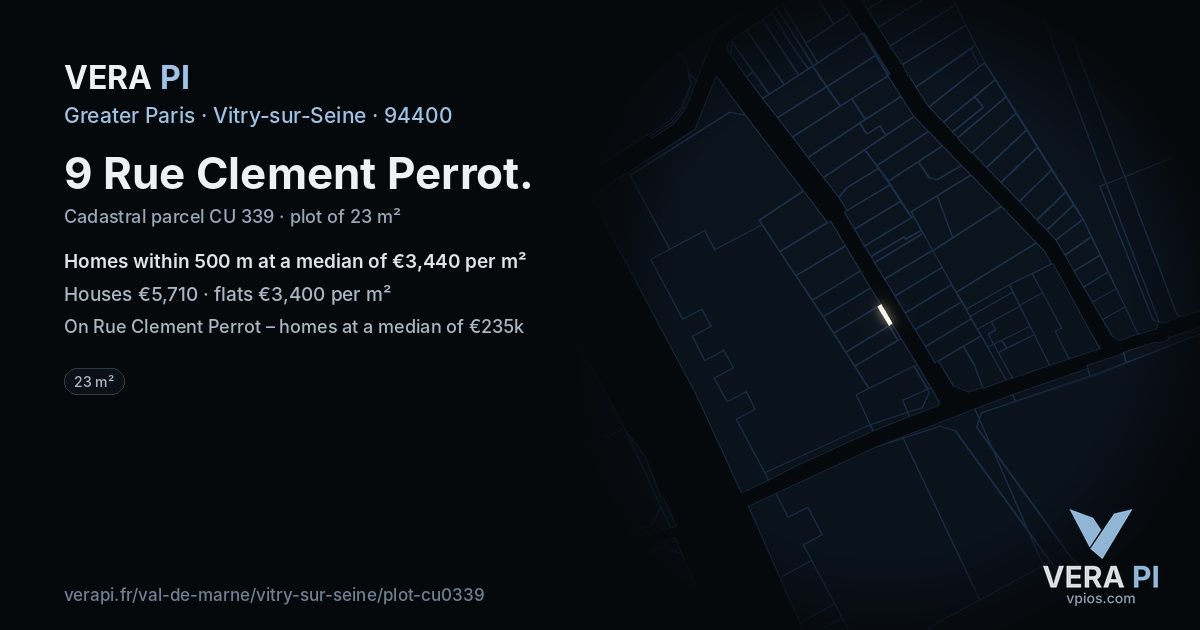 9 Rue Clement Perrot, Vitry-sur-Seine at night – the plot lit, the parcels around coloured by the prices near them