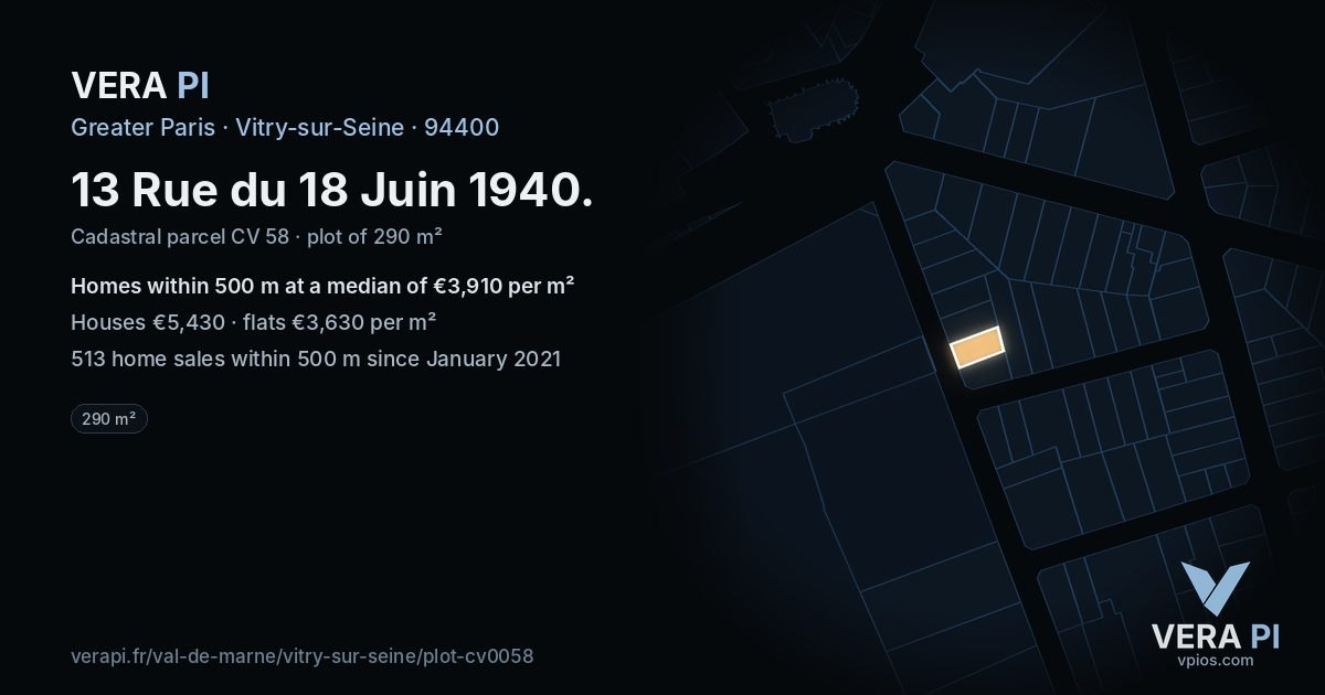 13 Rue du 18 Juin 1940, Vitry-sur-Seine at night – the plot lit, the parcels around coloured by the prices near them