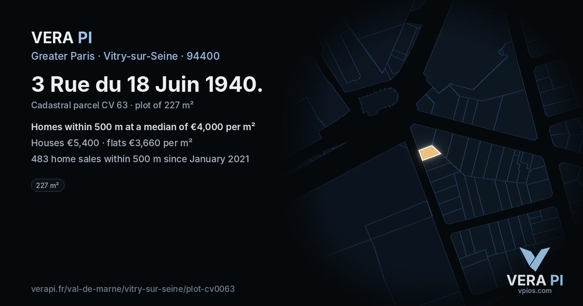 3 Rue du 18 Juin 1940, Vitry-sur-Seine at night – the plot lit, the parcels around coloured by the prices near them