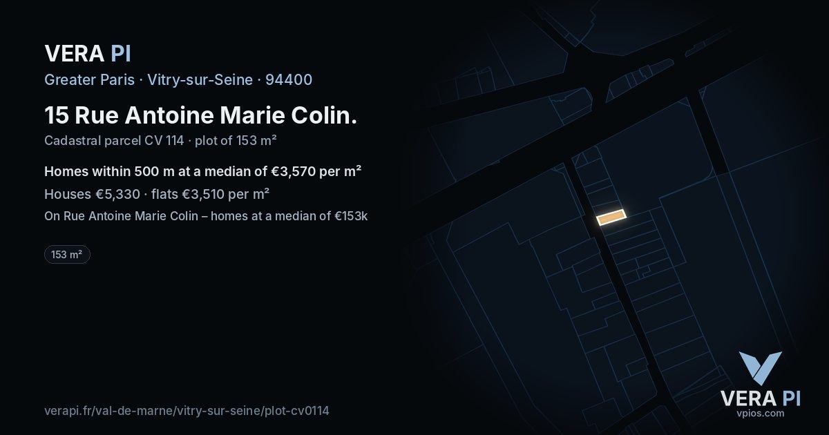 15 Rue Antoine Marie Colin, Vitry-sur-Seine at night – the plot lit, the parcels around coloured by the prices near them